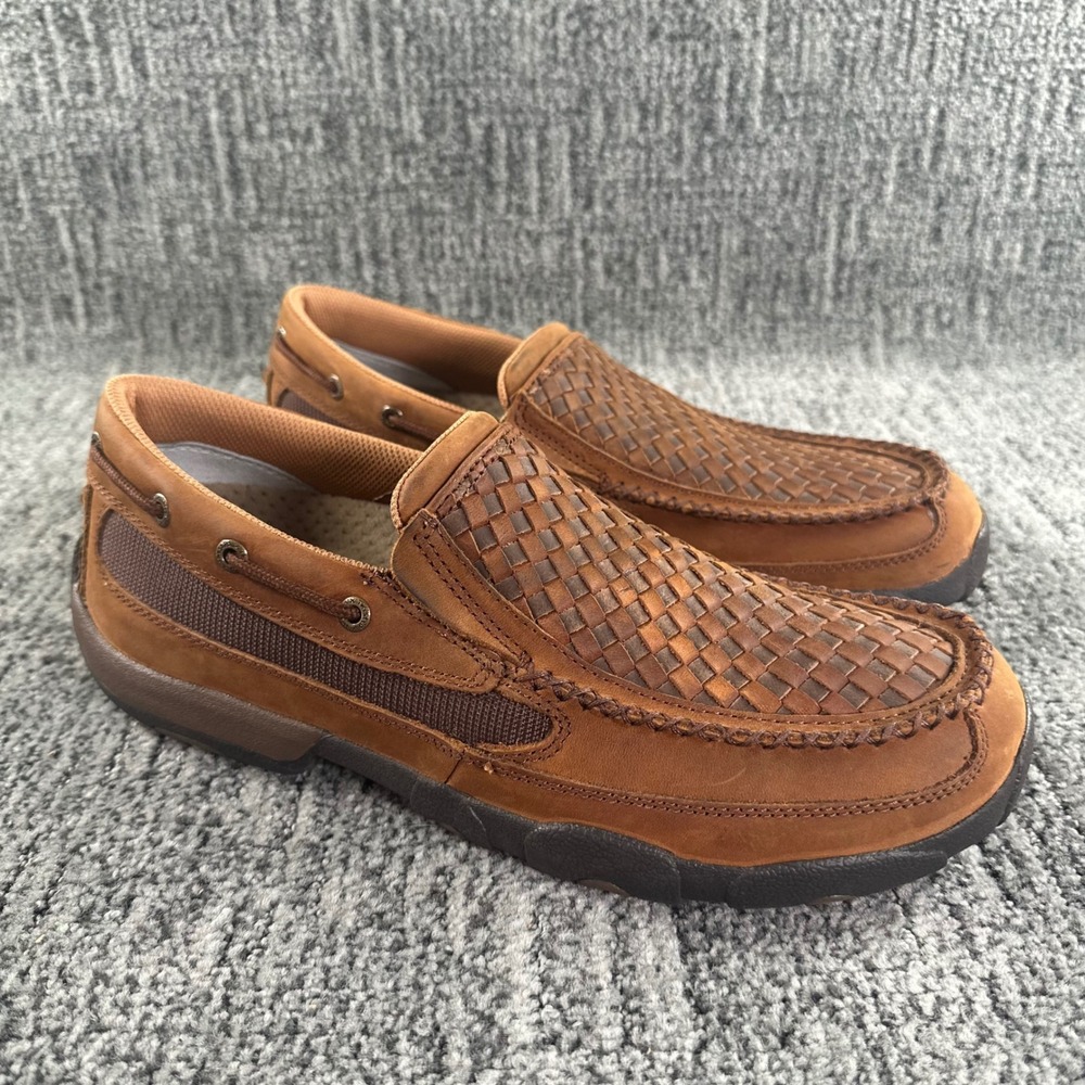 Twisted X Loafers Mens 10.5 M Brown Woven Leather Slip On ATS Driving Shoes EUC